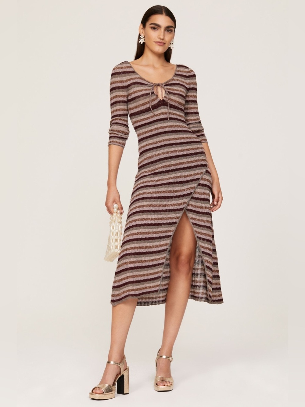 MISA Los Angeles Delfina Metallic Striped Knit Midi Dress XSMALL